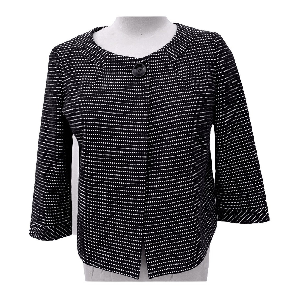 Talbots Black White Cropped Blazer Jacket Size 8 Three Quarter Sleeve - EUC